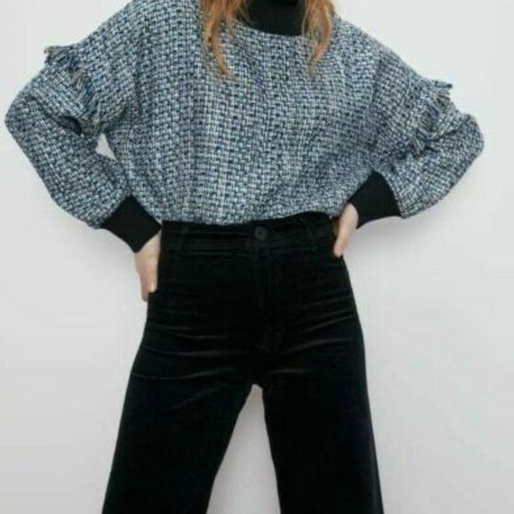 ZARA Pitch Black Corduroy Pants Jeans - Picture 12 of 14